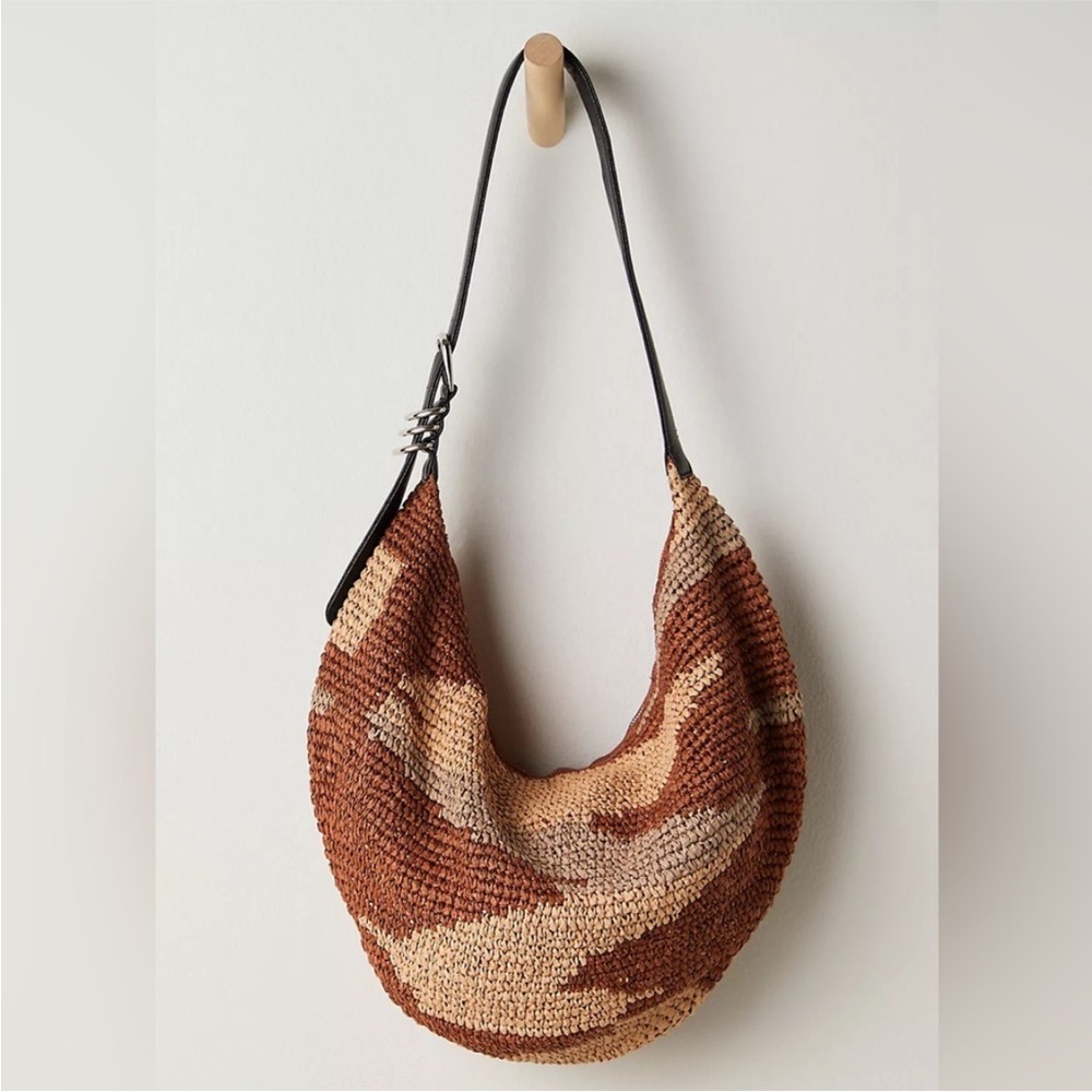 NWT Free People Santorini Straw Woven Raffia & Leather Earthy Tote Bag - Picture 2 of 6